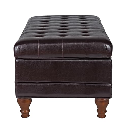 HomePop Deluxe Tufted Storage Bench with Hinged Lid, Espresso - color: Espresso