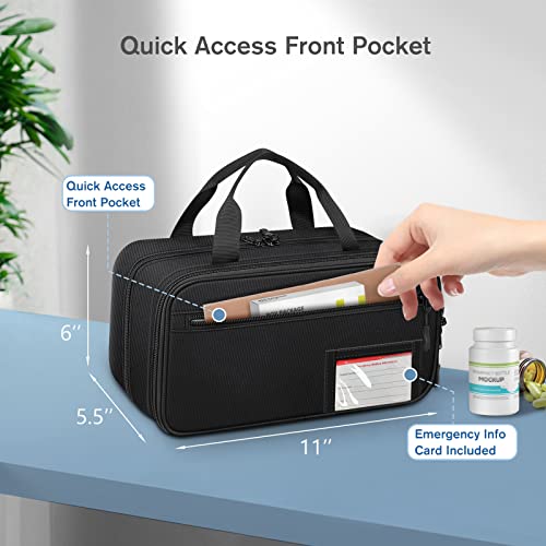SITHON Pill Bottle Organizer Medicine Storage Bag Medication Travel Carrying Case Manager with Handle, Detachable Pockets Modular for Medications, Vitamins, Medical Supplies (Black)