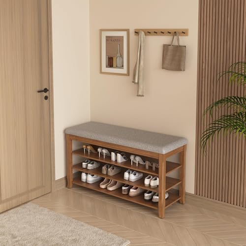 SolidWood Entryway Shoe Storage Bench, Flip-Top Soft-Close Lid, Adjustable Shelves, Cushioned Entryway Shoe Rack Organizer,Hallway, Closet, Foyer 39.4'' - size: 39.4"