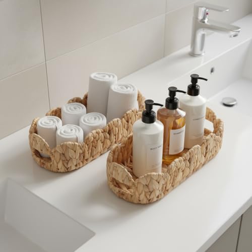 Coeusy Toilet Tank Basket,Toilet Paper Storage Basket Bathroom Counter Organizer Wicker Baskets for Organizing,Holds Up to 3 Mega Rolls,Natural Water Hyacinth Boho Decor Bathroom - size: oval