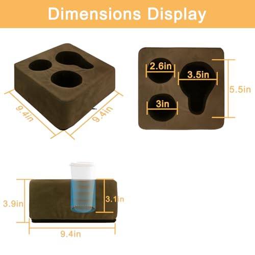 Couch Cup Holder Pillow Tray & Caddy - for Sofa, Bed, Car, Man Cave | Keep Drinks at Hand & Spill-Proof Accessories for New Parents, Camping, Park, Boat, Beach - Brown - color: Dark Brown, size: 9.4" x 9.4" x 3.9"
