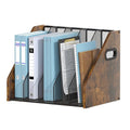 Piskyet Binder Organizer for Desk,Wooden Desk Magazine File Holder with 5 Vertical Compartments Rack File Organizer for Teacher Office Desktop,Home Workspace