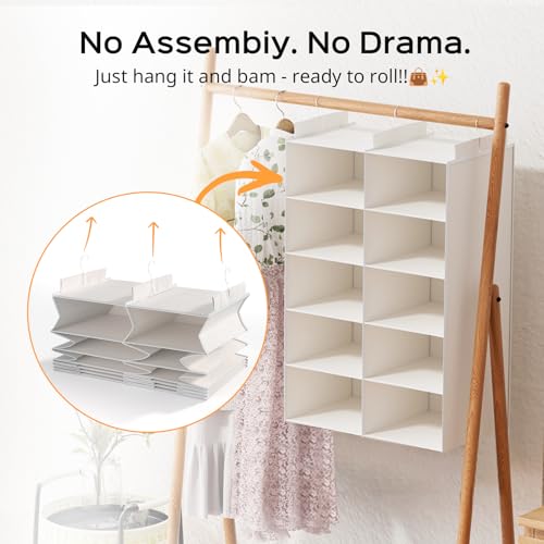 ALLTIDYUP White 5-Tier Hanging Closet Storage Organizer - Space-Saving Dual-Row Foldable Shelves with 3 Hooks, Wardrobe Organizer for Dorm, Bedroom, Clothes and Accessories - color: White, size: 5 Tier