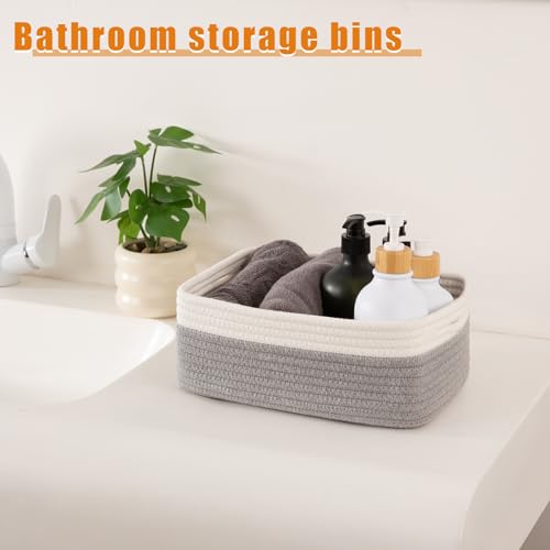 OIAHOMY 4 Pack Storage Baskets for Organizing, Small Bins for Shelves, Cute Decorative Storage Bins, Organizer Baskets for Gifts Empty, 11.8''Lx7.8''Wx4.7''H, Grey/White - color: Grey/White, size: 11.8"*7.8"*4.7"