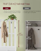 VASAGLE Hall Tree with Bench and Shoe Storage, Coat Rack with Shoe Bench, 7 Double Hooks for Jackets, Hats, Entryway, Bedroom, Living Room, 13.8 x 31.9 x 70.9 Inches, Matte White UHSR414WB01S - color: Matte White