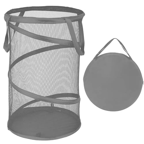 BATTOO Collapsible Laundry Baskets, Foldable Mesh Pop Up Hamper, Portable Laundry Basket Hamper with Handles for Laundry, Bathroom, Kids Room, College Dorm, Travel, Storage Organizer Grey - color: Grey, size: 13 x 23.7 inch