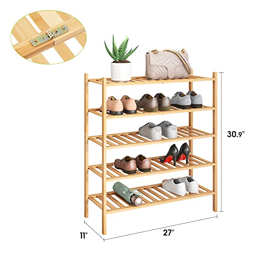 BMOSU 5-Tier Bamboo Shoe Rack Premium Stackable Shoe Shelf Storage Organizer for Hallway Closet Living Room Entryway Organizer (Natural Bamboo) - color: Natural Bamboo, size: 5-Tier（27*11*30.9inches）