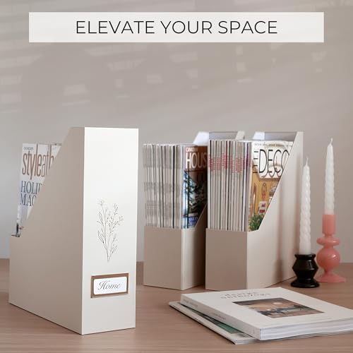 ZICOTO Beautiful Magazine Holder Set Of 3 - Sturdy File Holder to Organize Your Desk Or Shelves - The Perfect Office Storage to Effortlessly Organize Your Paperwork/Files, Magazines, Books Or Binders - color: beige