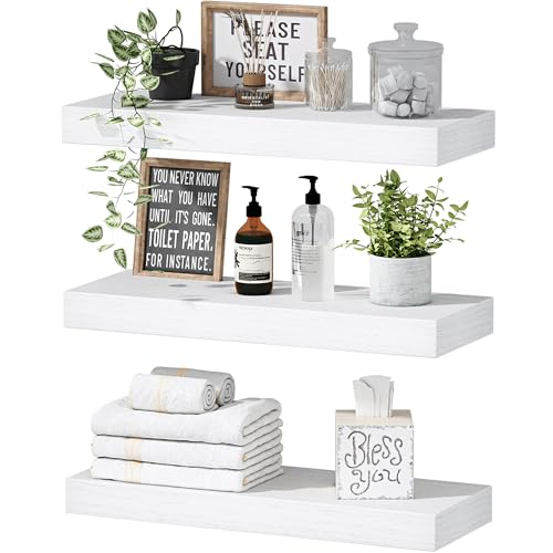 QEEIG Floating Shelves for Wall Bathroom Shelf Bedroom Kitchen Living Room Hanging Book Shelves Small Farmhouse Decor 16 inch Set of 3, White (015-W3) - color: B. White, size: 3pcs
