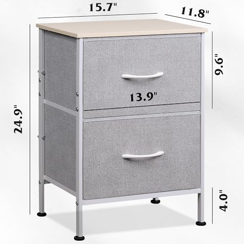 WLIVE Nightstand, Nightstand with 2 Drawers, Bedside Furniture, Night Stand, Small Dresser for Bedroom, College Dorm, End Table with Fabric Bins, Dormitory, Light Grey - color: Light Grey, size: 11.8"D x 15.7"W x 24.9"H
