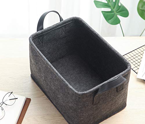 Collapsible Storage Basket with Carry Handles Felt Fabric Storage Bin Durable Organizer for Gift Toys Shoes Clothes Towels Nursery Home Laundry Office Decorative Organizing Box(Dark grey) - color: PU-Dark grey, size: 13.9L×9.6W×8.2H