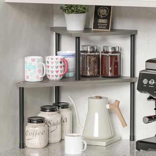 Weenson Bathroom Counter Organizer Over Sink Organizer for Toiletries, Makeup, Kitchen Countertop Organizer Spice Rack for Salt, 2-Tier Corner Counter Shelf for Coffee Area Storage(Rustic Grey) - color: Rustic Grey