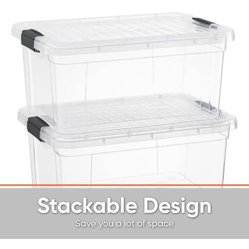 Superio Small Clear Plastic Storage Bin with Lid, 11 Qt, Non-Toxic, BPA Free, Odor Free, Organizer Storage Box, Stackable Plastic Tote for Home, Garage, School, and Office - size: 14.15" x 10" x 6.5"