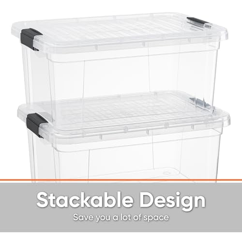 Superio Storage Bins with Lids- 4 Pack, 1.85 Qt Clear Boxes for Organizing, Stackable Plastic Containers- BPA Free, Non-Toxic, Odor Free, Organizer for Home, Office, Dorm - size: 1.85 Quart, style: 4 Pack