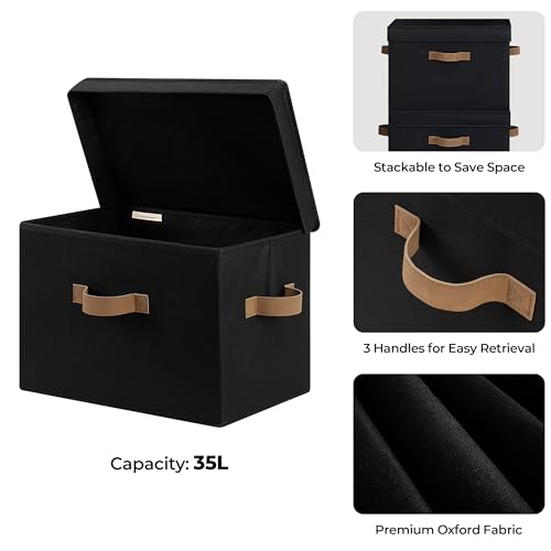 StorageWorks Fabric Storage Bins with Lid, Decorative Storage Boxes for Shelves, Stackable Closet Organizer Basket with Handles, Jumbo, Black, 2-Pack - color: Black, size: Jumbo