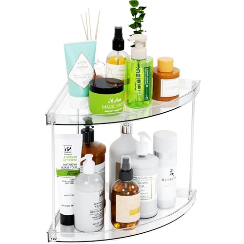Yieach Clear Corner Bathroom Counter Organizer,2Tier Tiered Countertop Corner Shelf for Perfume,Beauty Products,Makeup Organizer,Skincare Organizers,Vanity Storage Tray for Bedroom,Bathroom Sink Shelf - style: Triangular