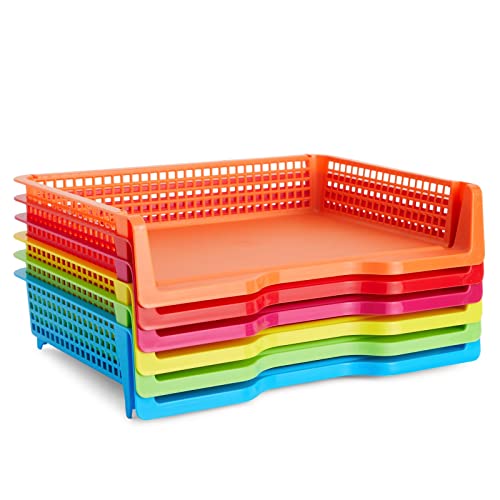 Bright Creations Teacher Supplies Letter Tray Organizer - 6-Pack Rainbow, 9 x 13 x 3 in - Stackable Paper Trays for Classroom & Teacher Desk Organizer