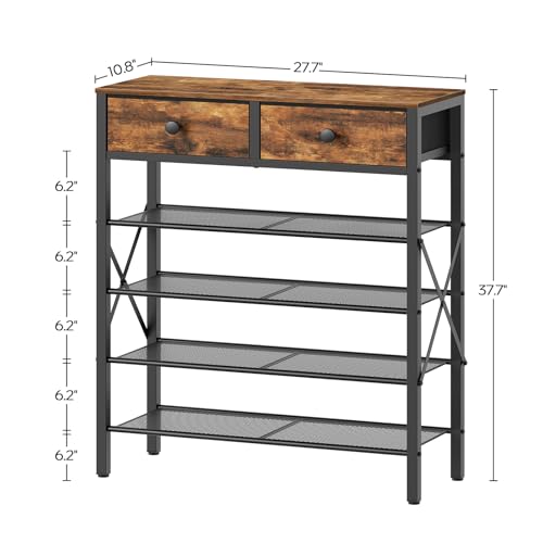 YATINEY 5 Tier Shoe Rack, Large Capacity Shoe Storage Organizer, Metal Shoe Shelf with Drawer and Wooden Top, for 20 Pairs of Shoes, for Entryway, Closet, Rustic Brown and Black SS25BRY1N1 - color: Rustic Brown + Black, size: 27.7" x 10.8" x 37.7"