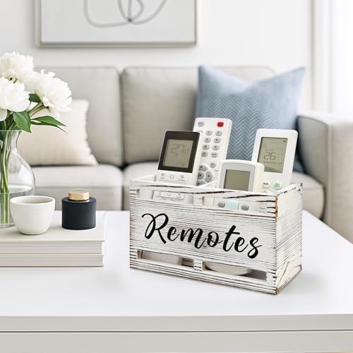 Wooden Remote Control Holder Wall Mount Remote Organizer for Table TV Controller Holders Remotes Caddy for Bed Wall Bedside Organizer Storage Control Box Farmhouse Nightstand Couch Decor 2 Slots - color: Rustic White, size: 2 Slot