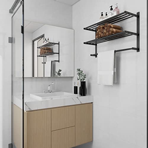 Hotel Towel Racks for Bathroom Wall Mounted, BETHOM 24 Inch Towel Shelf for Bathroom, 3-Tier Bathroom Towel Rack with Tower Bars, Matte Black - color: Matte Black, size: 24IN (1 Bar)