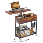 Colima Lift-Top Side Table with Charging Station - Mobile End Table with USB Ports & AC Outlets, Hidden Storage, Wheels - Rustic Wood Nightstand for Living Room, Bedroom, Office - color: Rustic Brown-new