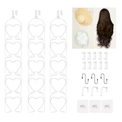 LINFIDITE 15 PCS Baseball Hat Rack Hanger Holder Organizer Multi Hook Wall Mounted Over Door Cap Display Storage Rack Cap Holder, Closet HangingStorage Rack w Hanging Hook White - color: 15pcs White, size: Heart Ring