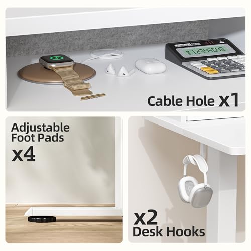TIQLAB Standing Desk with Two Drawers, Stand Up Standing Desk Adjustable Height, Electric Sit Stand Table with Storage Shelf and Splice Board, 55 * 24 inch, White - color: White, size: 55*24 inch without keyboard tray