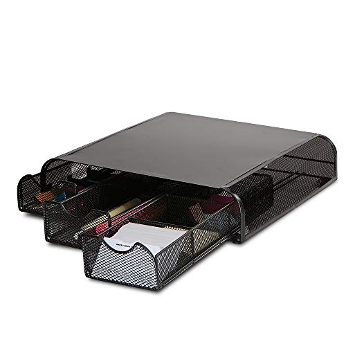 Mind Reader Monitor Stand, Ventilated Laptop Riser, Desktop Organizer, Storage, Metal Mesh, 13.25"L x 12.5"W x 3"H, Black