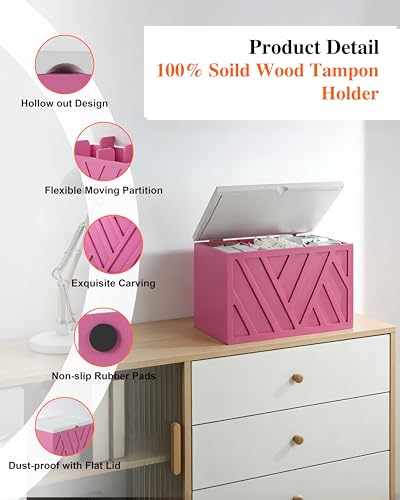 Tampon Holder for Bathroom Decor Feminine Product Organizer With Lid Shark Week Box Wooden Pad Girl Stuff Box (BLACK, lid) (1, PINK) - color: PINK
