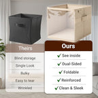 3-Pack Clear Front Storage Bins – Foldable Cube Organizers with PVC Window & Polyester Linen, Handles for Closet Shelves Nursery Toy Storage – 8×12×8 Inch (20×30×20 cm), Brown