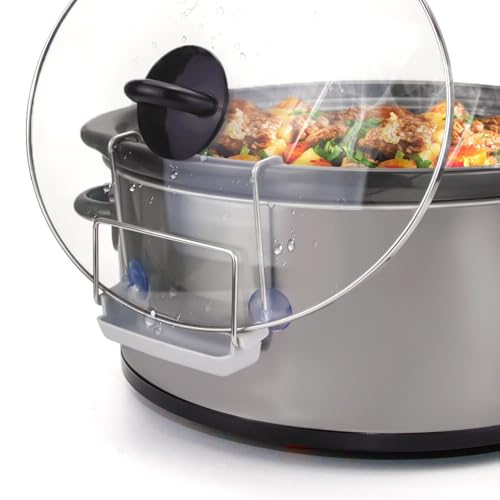 SOPHICO Slow Cooker Lid Holder for Cooking, Hand Free Pot Lid Organizer, Stainless Steel Rack with Silicone Sink, Fits Most Slow Cookers, Keeps Countertop No Mess (Grey, 2 Pack) - color: Grey, 2 Pack