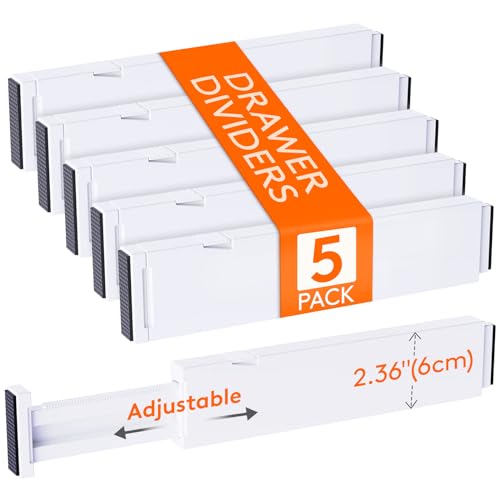 Lifewit 5 Pack 2.36" High Drawer Dividers 28-43.5cm/11-17" Adjustable Drawer Organizer for Clothes/Utensils, Expandable Drawer Separator in Dresser/Kitchen/Bedroom/Office Organization & Storage White - size: 2.36"H, 11-17"L