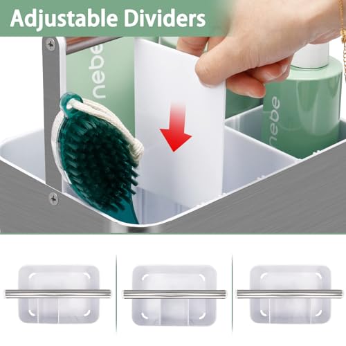 BYUNER Plastic Shower Caddy Dorm - Portable Bathroom Caddy Organizer with Handle and Divider for College Dorm & Shared Bathroom, Hard Shower Tote for Toiletry, Brushed Nickel White - color: Silver / White