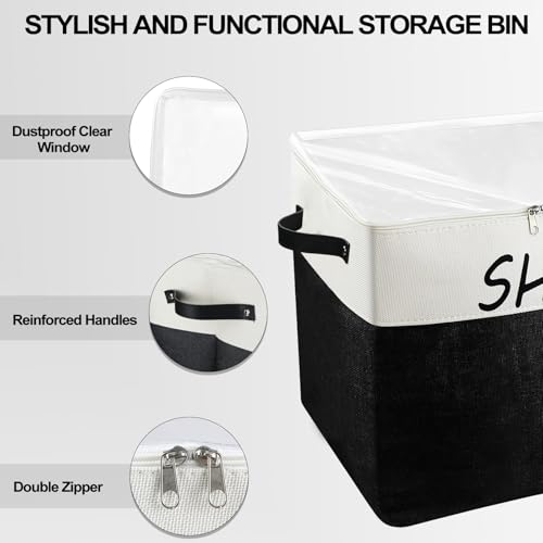 Large Entryway Shoe Storage Organizer, Shoe Basket for Entryway with Clear Cover, Foldable Mudroom Shoe Bin Box Fits for Boot, Sneaker, High Heeled