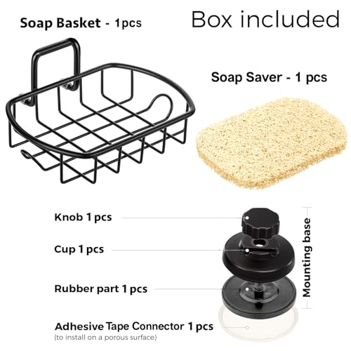 HASKO accessories Suction Soap Dish with Hooks - Super Powerful Vacuum Suction Cup Shower Soap Holder - Rustproof Stainless Steel SS304 Soap Basket - Sponge Holder for Bathroom & Kitchen (Black) - color: Black