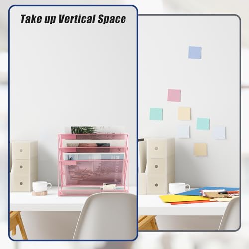 EASEPRES Desk File Organizer Mesh 4-Tier, Hanging Wall Mount Document Organization Stand, Desktop Vertical Mail Paper Folder Holder Rack with Bottom Tray for Office Home Cubicle Countertop, Pink - color: Pink, size: 4 Tier