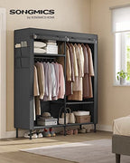 SONGMICS Wardrobe Closet, 65 Inch Heavy Duty Portable Closet, Freestanding Closet Organizer, Clothes Rack with Cover, 2 Hanging Rails, 3 Shelves,4 Side Pockets,Black URDR301B02