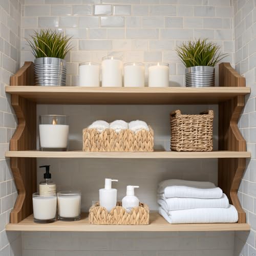 Kriitools Scalloped Wicker Rattan Baskets for Shelf, Toilet Paper Storage Basket for Over Toilet Storage Shelf, End Table, Living Room, Bedroom, Shelves, Handwoven Farmhouse Home Decor, Natural Set 2 - size: Small