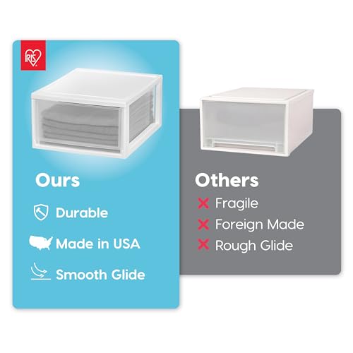 IRIS USA 30 Qt. Plastic Drawer Storage Organizer Stacking Drawers, 2-Pack, Stackable Unit with Sliding Drawer for Clothes Bedroom Kitchen Under Sink Pantry Craft Room Bathroom Dorm Office, White - size: 30 Qt., style: 2 Pack