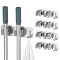 homeasy Wall Mount Mop and Broom Holder, Heavy Duty Stainless Steel Organizer Rack with Hooks | 4-Pack, 2-in-1 No Drill & Screw Installation, Silver - color: Silver-4