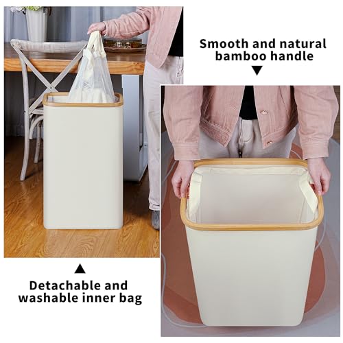 iEGrow Slim Laundry Hamper,75L Beige Narrow Laundry Basket with Lid,Foldable Clothes Hamper with Bamboo Handles,Hamper Basket with Removable Inner Bag for Laundry Room Bedroom College Dorm - color: Beige, size: 75L