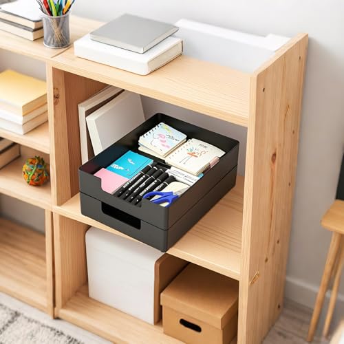 Letter-Size Tray, 2 PCS Desk Drawer Organizer, A4 Stackable Plastic Paper Tray for Office, School, Home Storage, and Storage Containers for Gift Wrap, and Crafts (2X Black) - color: 2x Black