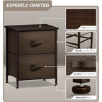 Sorbus Nightstand with 2 Drawers - Bedside Furniture End Table Night Stand with Steel Frame, Wood Top & Easy Pull Fabric Bins - Small Dresser & Chest for Home, Bedroom Accessories & Office - color: Brown, style: 2 Drawer