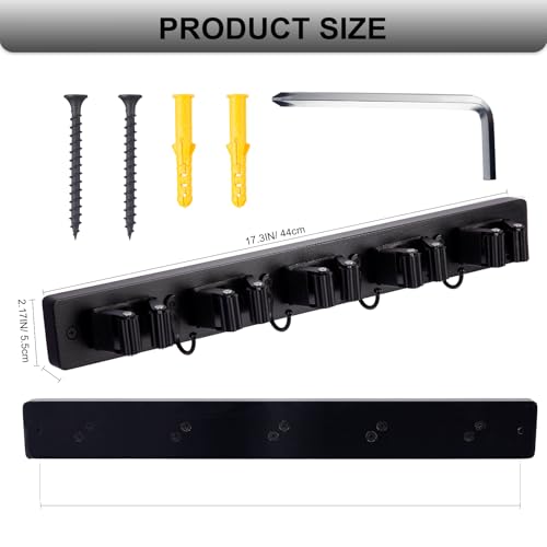 FunCee Broom Holder Wall Mount With 5 Slots & 4 Hooks，Rustic Wood Broom & Mop Hanger，Wall Mounted Garden & Garage Tool Storage Organizer Rack for Closet Laundry Room or Kitchen Wall Decor Black - color: Black