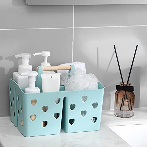 Portable Shower Caddy Plastic Shower Basket Organizer Divided Bathroom Caddy Storage Cleanning Caddy Tote with Handle for College, Dorm Room, Kitchen, Blue - color: Blue