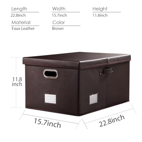 PRANDOM Collapsible Storage Box with Lid [1-Pack] Leather Fabric Foldable Storage Bin Organizer Container Basket Cube with Cover for Home Bedroom Closet Office Nursery Brown (22.8X15.7X11.8) - color: Brown, size: X-Large(1-Pack)