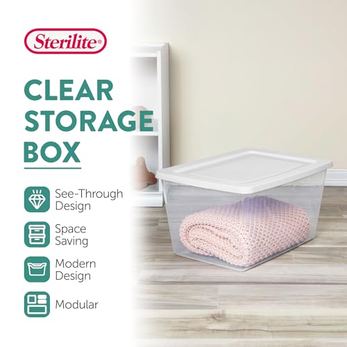 Sterilite 6 Pack Storage Boxes, Clear Plastic Stackable Containers, Lightweight Home Organizers with Snap Lids, 58 Quart, White - size: 58 Quart, style: 6 Pack