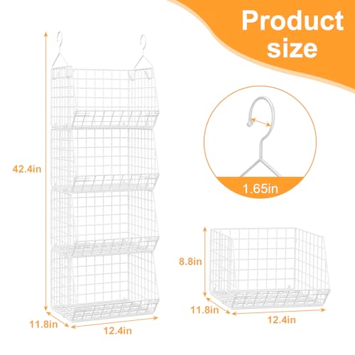 X-cosrack 4 Tier Closet Hanging Organizer, Foldable Closet Shelving with 2 Hanging Hooks 5 S Hooks, Wire Storage Basket for Wardrobe Laundry Room, for Clothing Sweaters Shoes Handbags Patent-White - color: White