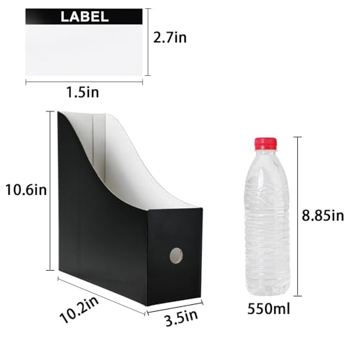 Limitliho 24 Pack Black Cardboard Magazine Holder, Sturdy Book Bins for Classroom Library, 10.6'' ×10.2'' ×3.5'' Inch Vertical File Folder Box - color: Black