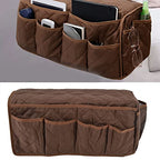 Armrest Organizer for Recliner Couch Sofa Chair, Dustproof Waterproof Armchair Caddy Remote Control Holder with 14 Multifunctional Storage Pockets for Smart Phone, Book, Magazines(Brown)